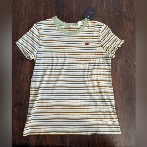 Levi's Tops - Levi’s The Perfect Tee Green Brown Striped Size S